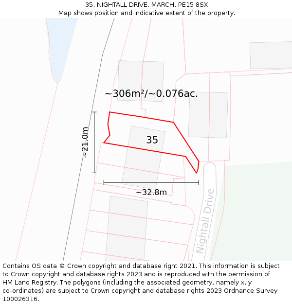 35, NIGHTALL DRIVE, MARCH, PE15 8SX: Plot and title map