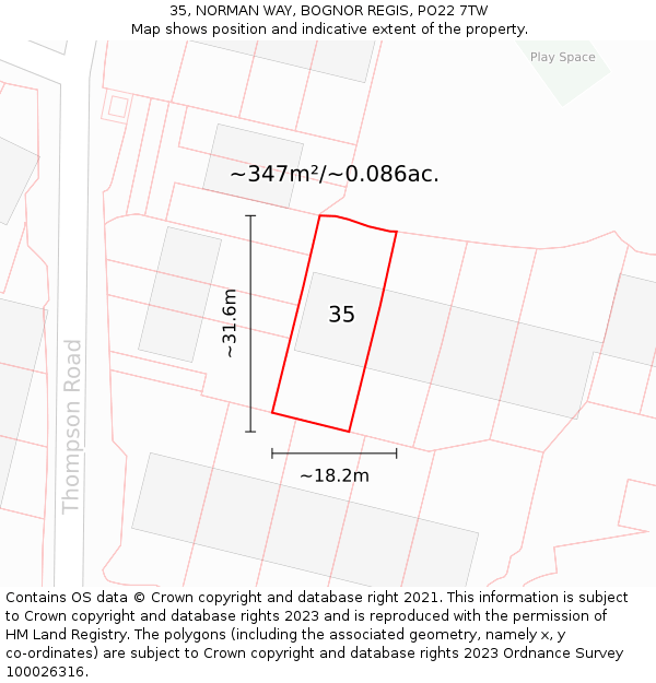 35, NORMAN WAY, BOGNOR REGIS, PO22 7TW: Plot and title map