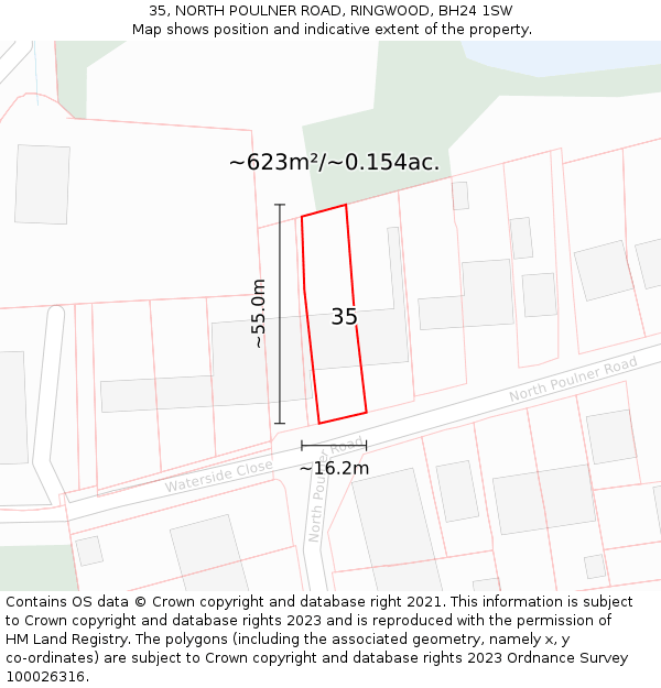 35, NORTH POULNER ROAD, RINGWOOD, BH24 1SW: Plot and title map