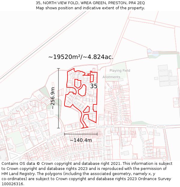 35, NORTH VIEW FOLD, WREA GREEN, PRESTON, PR4 2EQ: Plot and title map