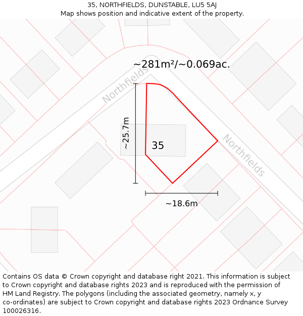 35, NORTHFIELDS, DUNSTABLE, LU5 5AJ: Plot and title map