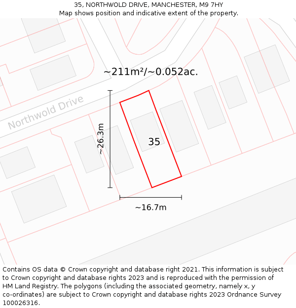 35, NORTHWOLD DRIVE, MANCHESTER, M9 7HY: Plot and title map