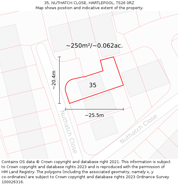 35, NUTHATCH CLOSE, HARTLEPOOL, TS26 0RZ: Plot and title map