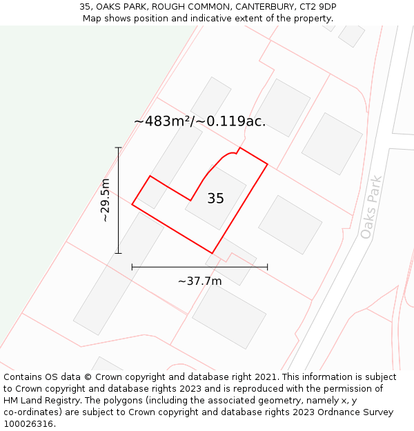 35, OAKS PARK, ROUGH COMMON, CANTERBURY, CT2 9DP: Plot and title map