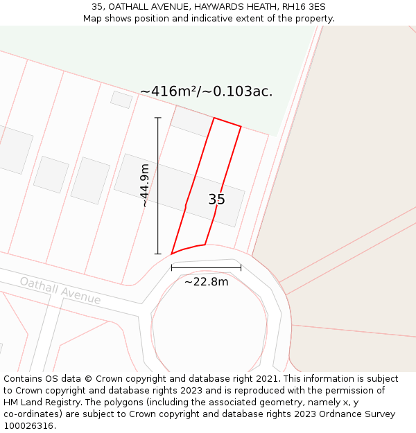 35, OATHALL AVENUE, HAYWARDS HEATH, RH16 3ES: Plot and title map