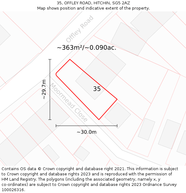 35, OFFLEY ROAD, HITCHIN, SG5 2AZ: Plot and title map