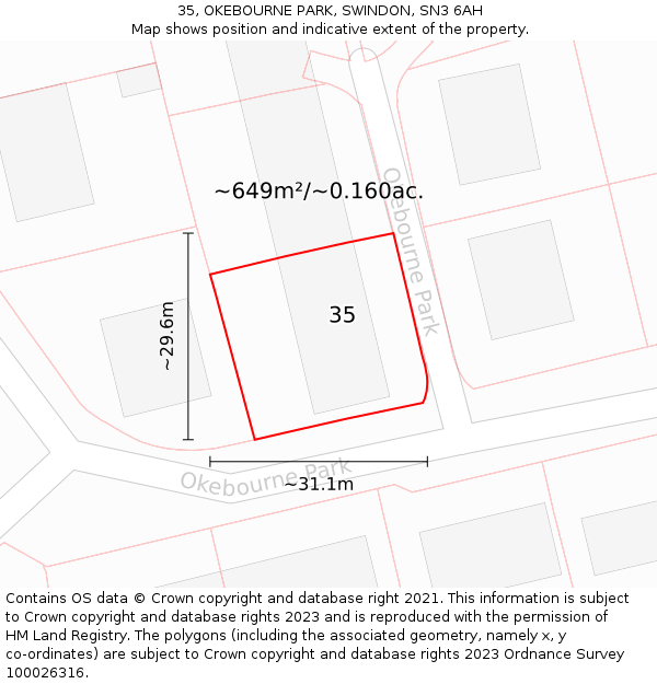 35, OKEBOURNE PARK, SWINDON, SN3 6AH: Plot and title map