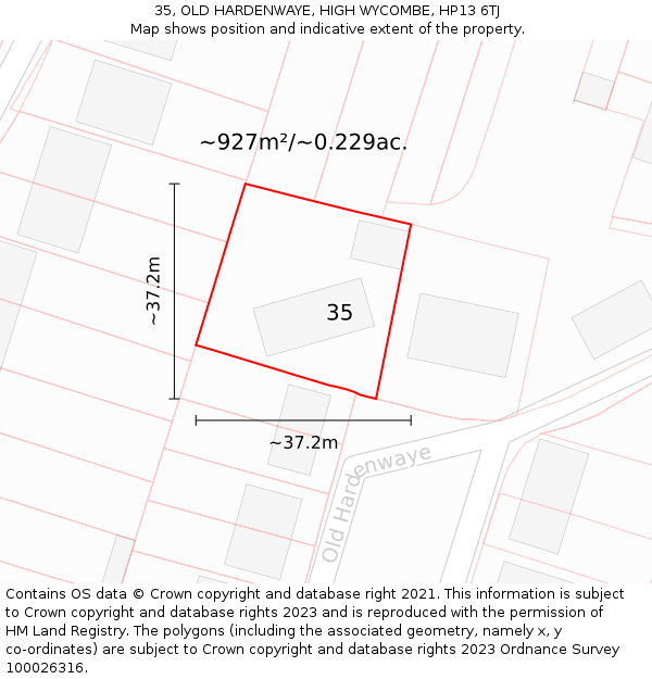 35, OLD HARDENWAYE, HIGH WYCOMBE, HP13 6TJ: Plot and title map