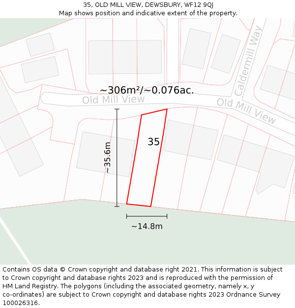 35, OLD MILL VIEW, DEWSBURY, WF12 9QJ: Plot and title map