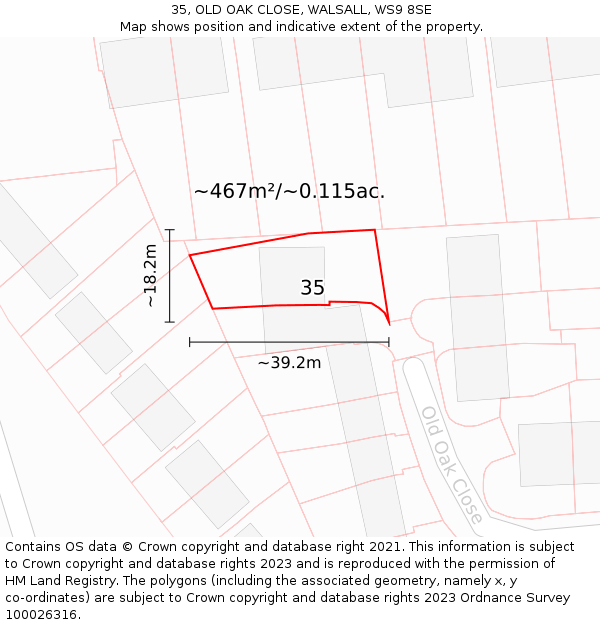 35, OLD OAK CLOSE, WALSALL, WS9 8SE: Plot and title map