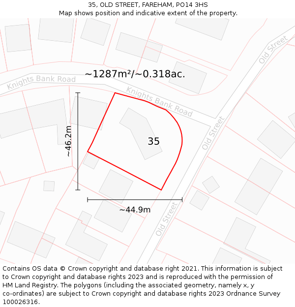 35, OLD STREET, FAREHAM, PO14 3HS: Plot and title map