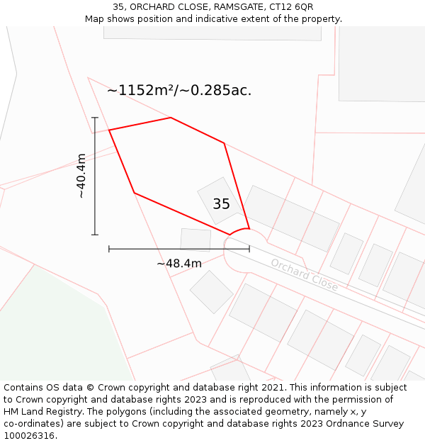 35, ORCHARD CLOSE, RAMSGATE, CT12 6QR: Plot and title map