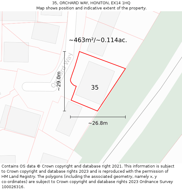 35, ORCHARD WAY, HONITON, EX14 1HQ: Plot and title map