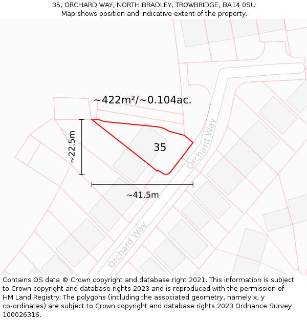 35, ORCHARD WAY, NORTH BRADLEY, TROWBRIDGE, BA14 0SU: Plot and title map