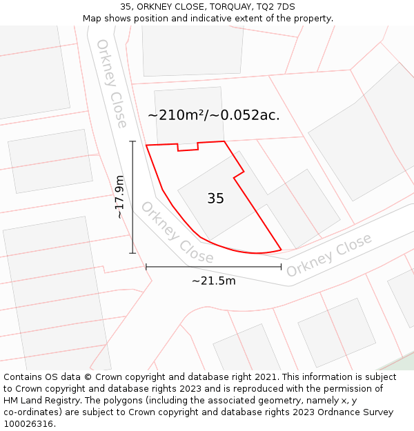 35, ORKNEY CLOSE, TORQUAY, TQ2 7DS: Plot and title map