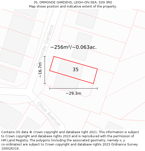 35, ORMONDE GARDENS, LEIGH-ON-SEA, SS9 3RG: Plot and title map