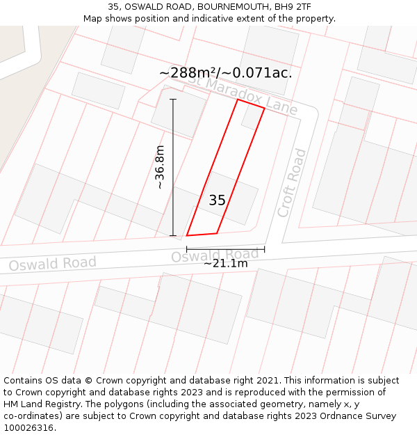 35, OSWALD ROAD, BOURNEMOUTH, BH9 2TF: Plot and title map