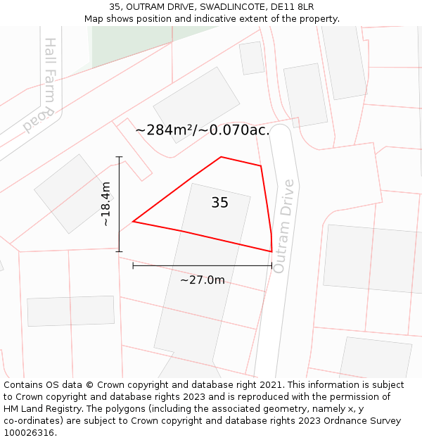 35, OUTRAM DRIVE, SWADLINCOTE, DE11 8LR: Plot and title map