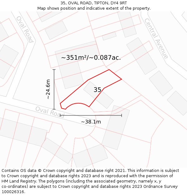 35, OVAL ROAD, TIPTON, DY4 9RT: Plot and title map