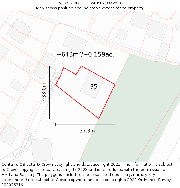 35, OXFORD HILL, WITNEY, OX28 3JU: Plot and title map