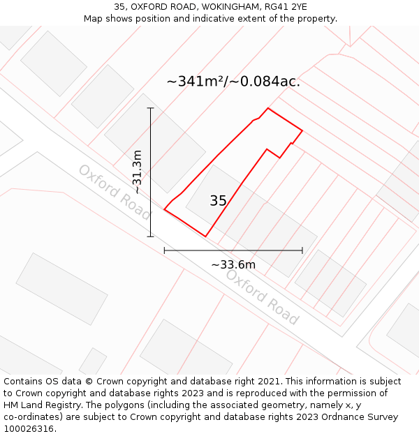 35, OXFORD ROAD, WOKINGHAM, RG41 2YE: Plot and title map