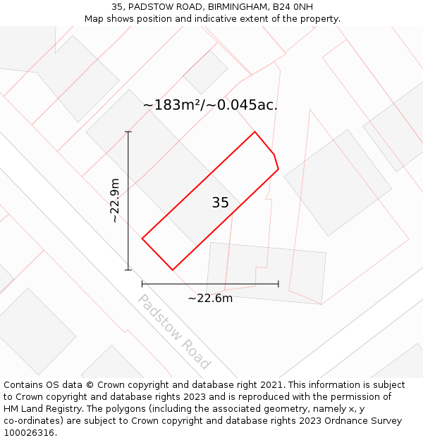 35, PADSTOW ROAD, BIRMINGHAM, B24 0NH: Plot and title map