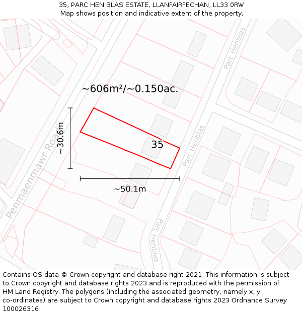 35, PARC HEN BLAS ESTATE, LLANFAIRFECHAN, LL33 0RW: Plot and title map