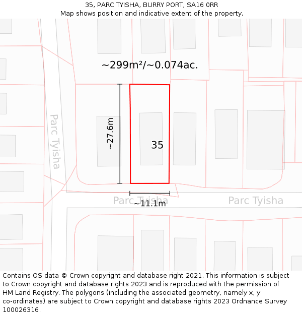 35, PARC TYISHA, BURRY PORT, SA16 0RR: Plot and title map