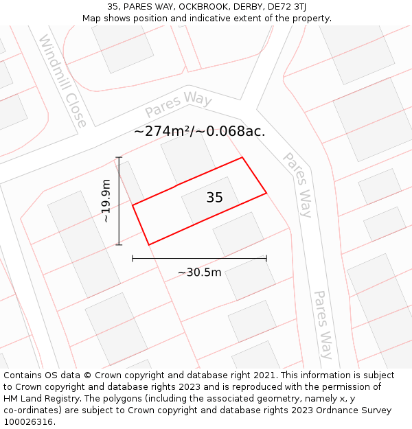 35, PARES WAY, OCKBROOK, DERBY, DE72 3TJ: Plot and title map