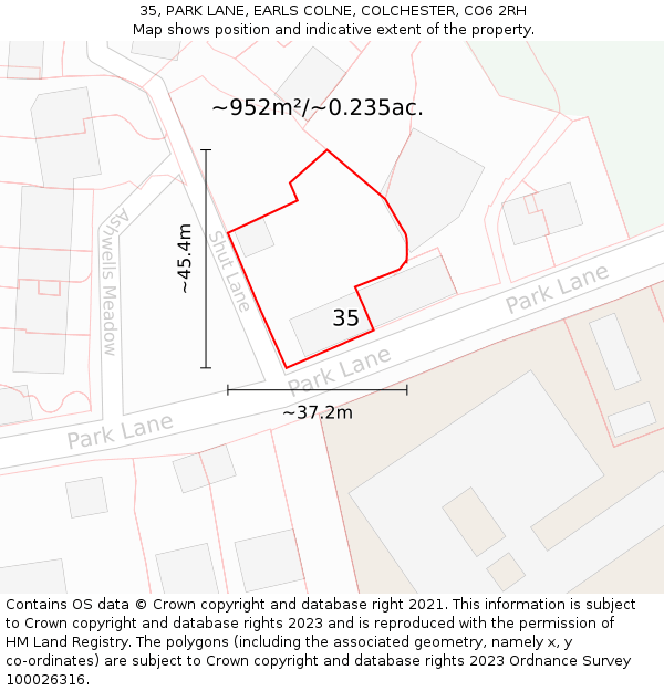 35, PARK LANE, EARLS COLNE, COLCHESTER, CO6 2RH: Plot and title map