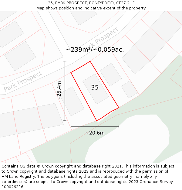 35, PARK PROSPECT, PONTYPRIDD, CF37 2HF: Plot and title map