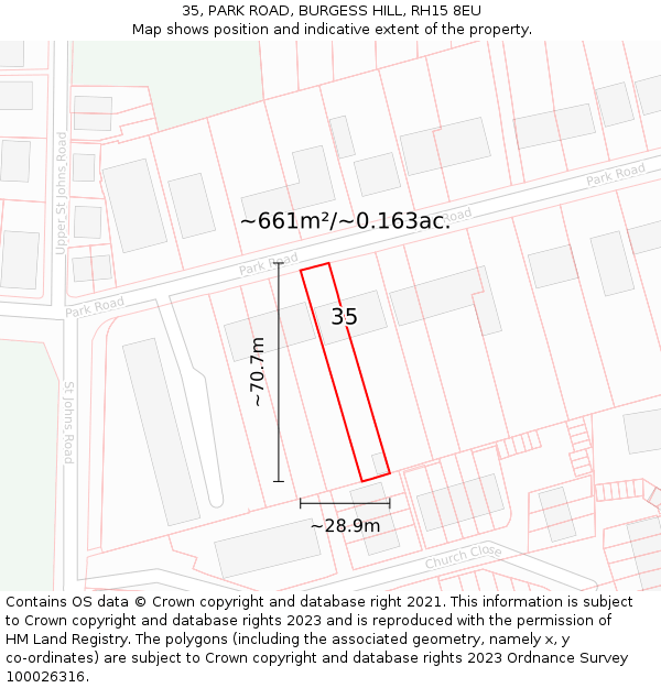 35, PARK ROAD, BURGESS HILL, RH15 8EU: Plot and title map