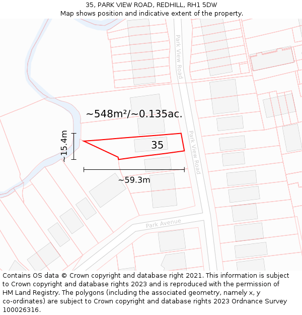 35, PARK VIEW ROAD, REDHILL, RH1 5DW: Plot and title map