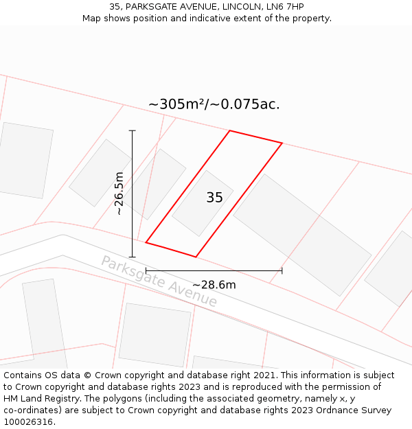 35, PARKSGATE AVENUE, LINCOLN, LN6 7HP: Plot and title map