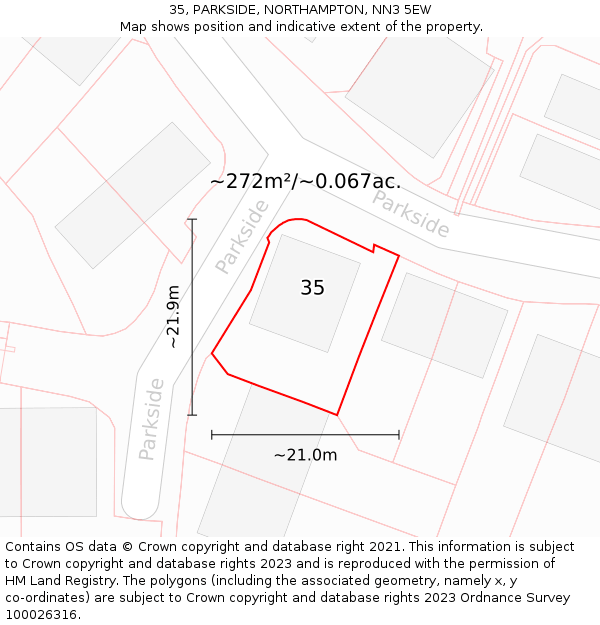 35, PARKSIDE, NORTHAMPTON, NN3 5EW: Plot and title map