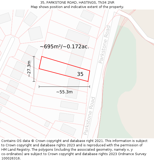 35, PARKSTONE ROAD, HASTINGS, TN34 2NR: Plot and title map