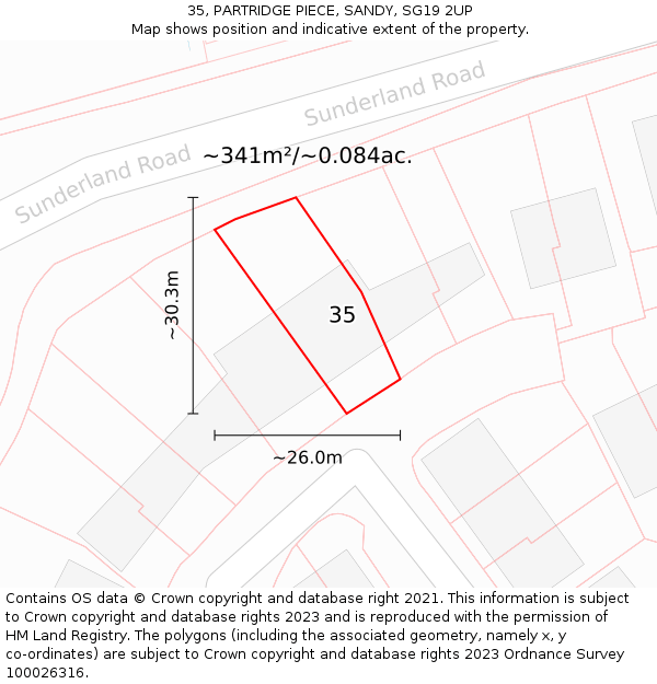 35, PARTRIDGE PIECE, SANDY, SG19 2UP: Plot and title map