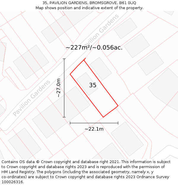 35, PAVILION GARDENS, BROMSGROVE, B61 0UQ: Plot and title map