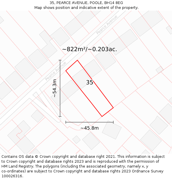 35, PEARCE AVENUE, POOLE, BH14 8EG: Plot and title map