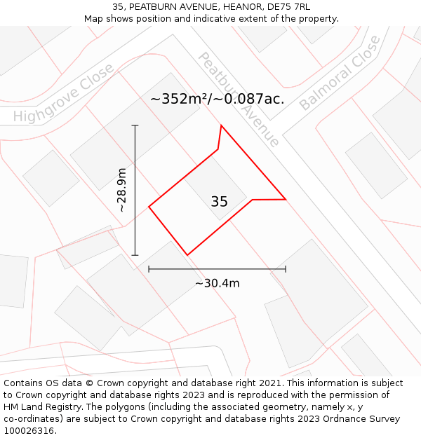 35, PEATBURN AVENUE, HEANOR, DE75 7RL: Plot and title map