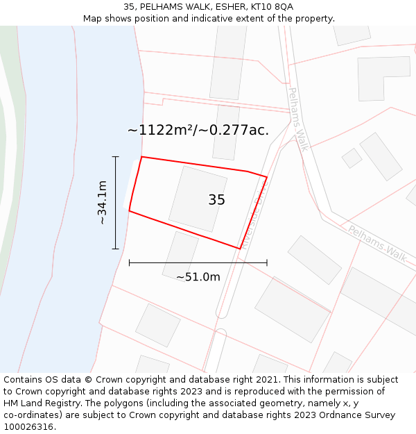 35, PELHAMS WALK, ESHER, KT10 8QA: Plot and title map