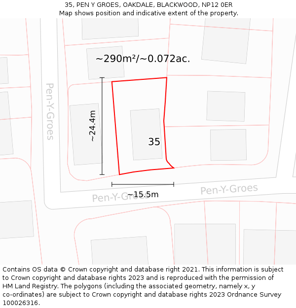 35, PEN Y GROES, OAKDALE, BLACKWOOD, NP12 0ER: Plot and title map