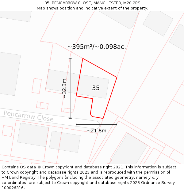 35, PENCARROW CLOSE, MANCHESTER, M20 2PS: Plot and title map