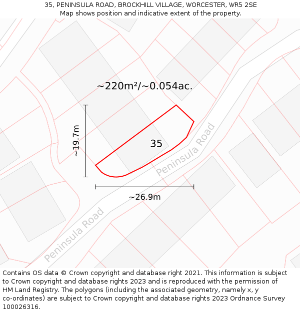 35, PENINSULA ROAD, BROCKHILL VILLAGE, WORCESTER, WR5 2SE: Plot and title map