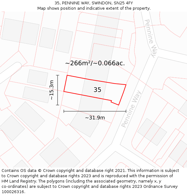 35, PENNINE WAY, SWINDON, SN25 4FY: Plot and title map