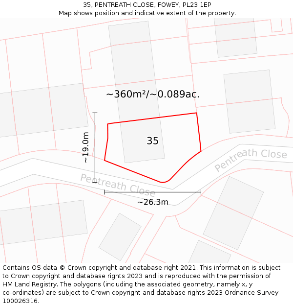 35, PENTREATH CLOSE, FOWEY, PL23 1EP: Plot and title map