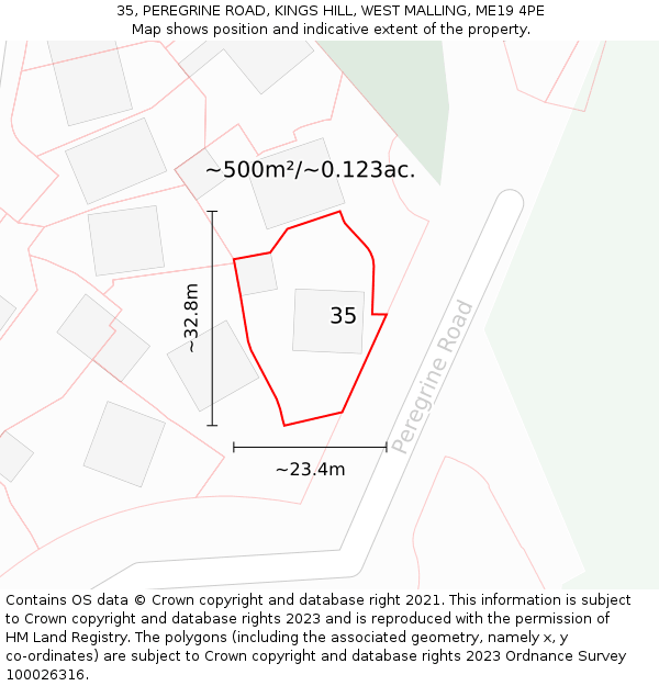 35, PEREGRINE ROAD, KINGS HILL, WEST MALLING, ME19 4PE: Plot and title map