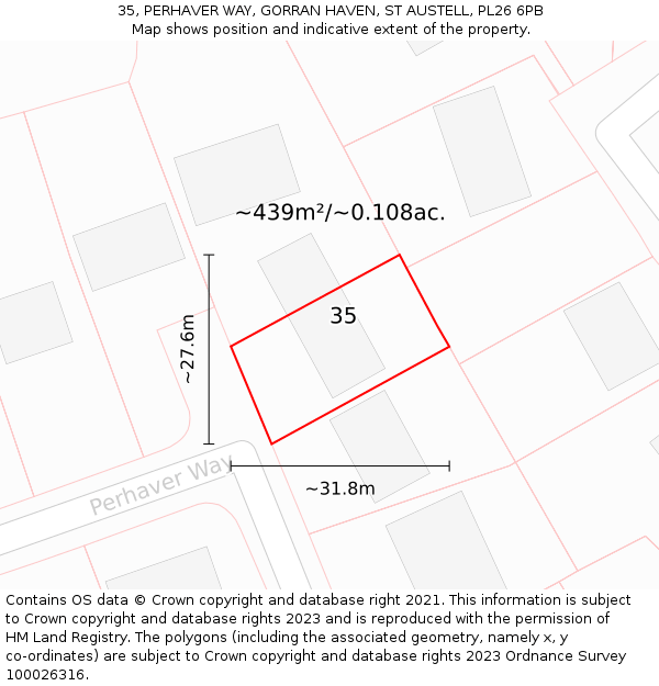 35, PERHAVER WAY, GORRAN HAVEN, ST AUSTELL, PL26 6PB: Plot and title map