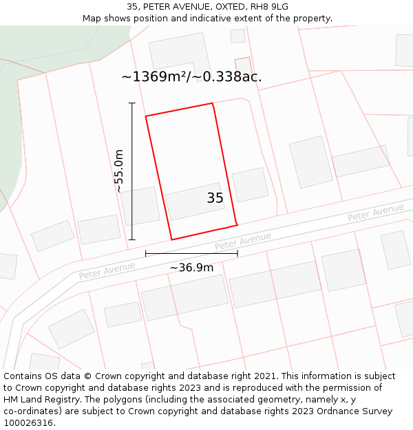 35, PETER AVENUE, OXTED, RH8 9LG: Plot and title map