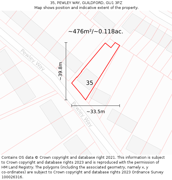 35, PEWLEY WAY, GUILDFORD, GU1 3PZ: Plot and title map